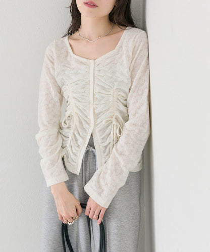抽褶蕾絲 針織開衫