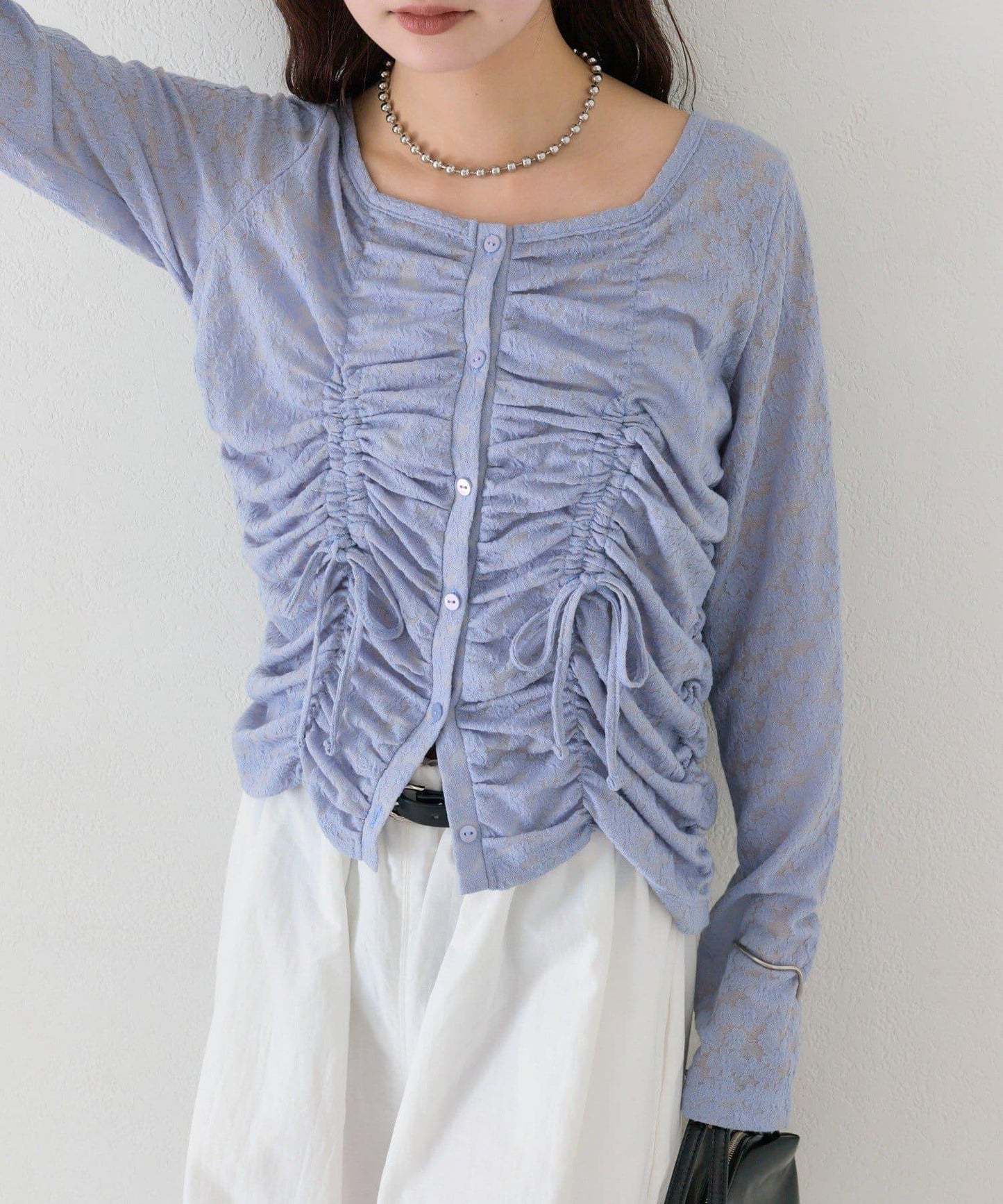 抽褶蕾絲 針織開衫