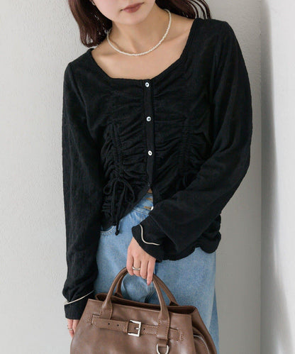 抽褶蕾絲 針織開衫