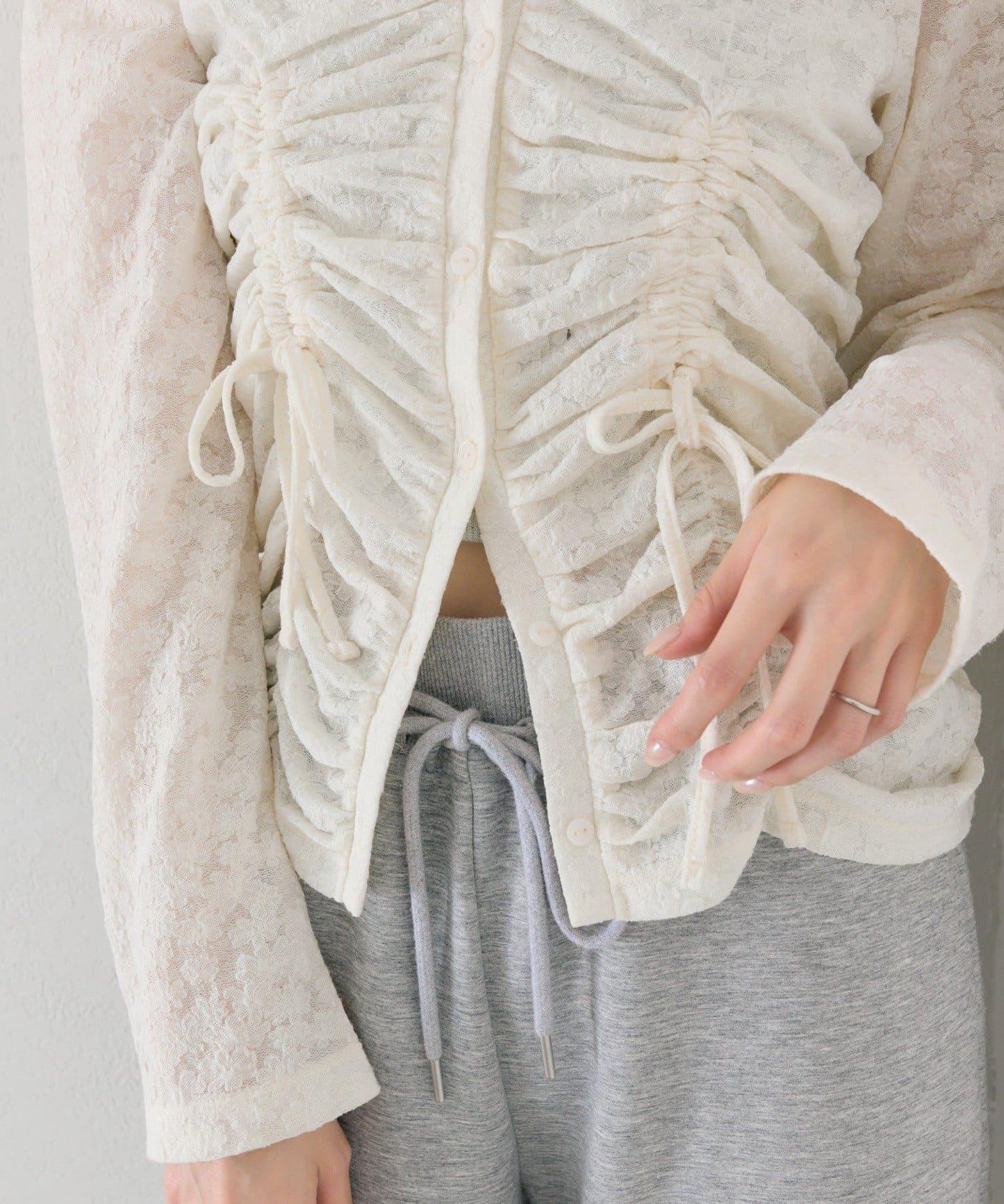 抽褶蕾絲 針織開衫