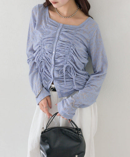 抽褶蕾絲 針織開衫