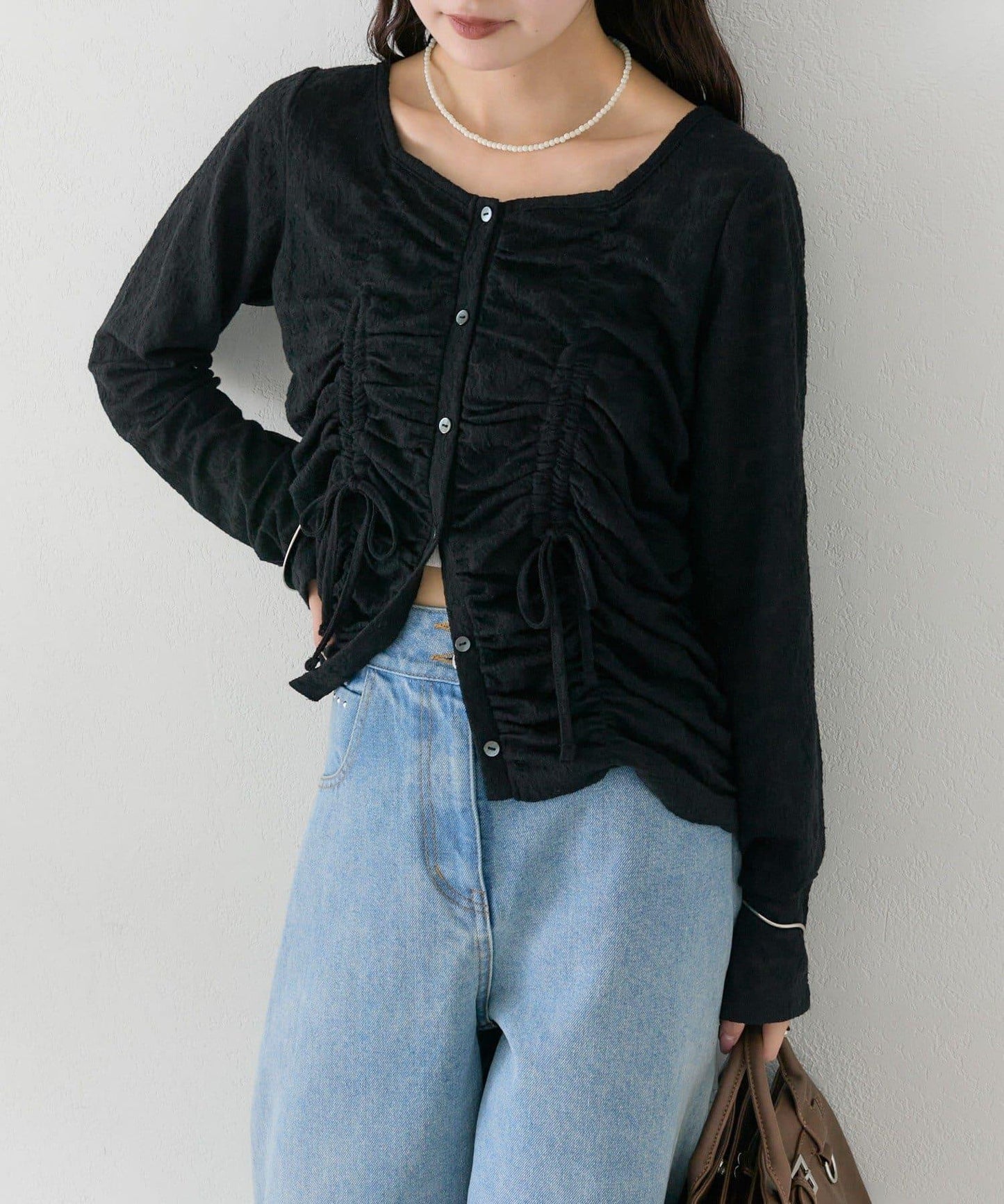 抽褶蕾絲 針織開衫