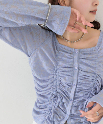 抽褶蕾絲 針織開衫