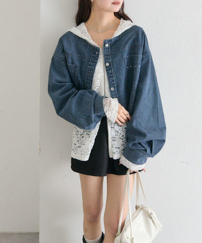 鉚釘設計 牛仔面料 襯衫夾克