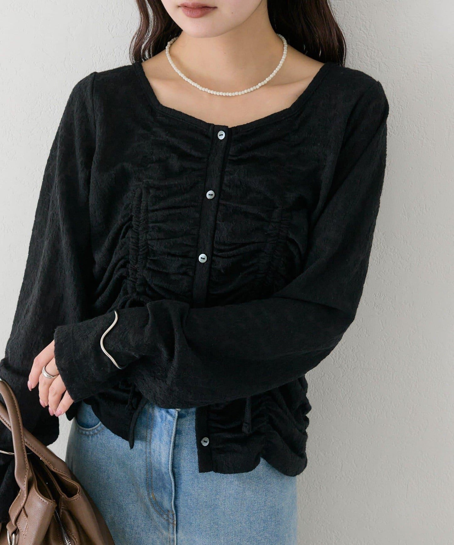 抽褶蕾絲 針織開衫