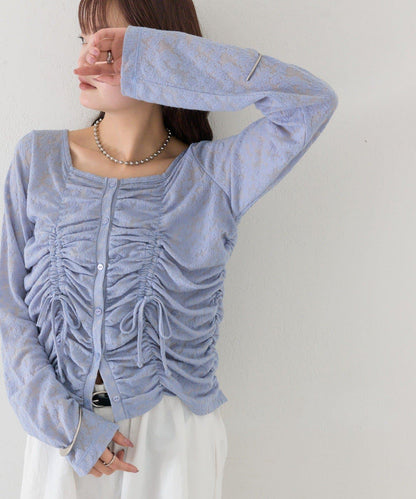 抽褶蕾絲 針織開衫