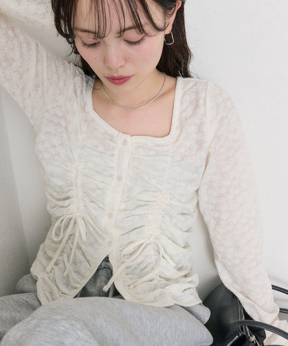 抽褶蕾絲 針織開衫