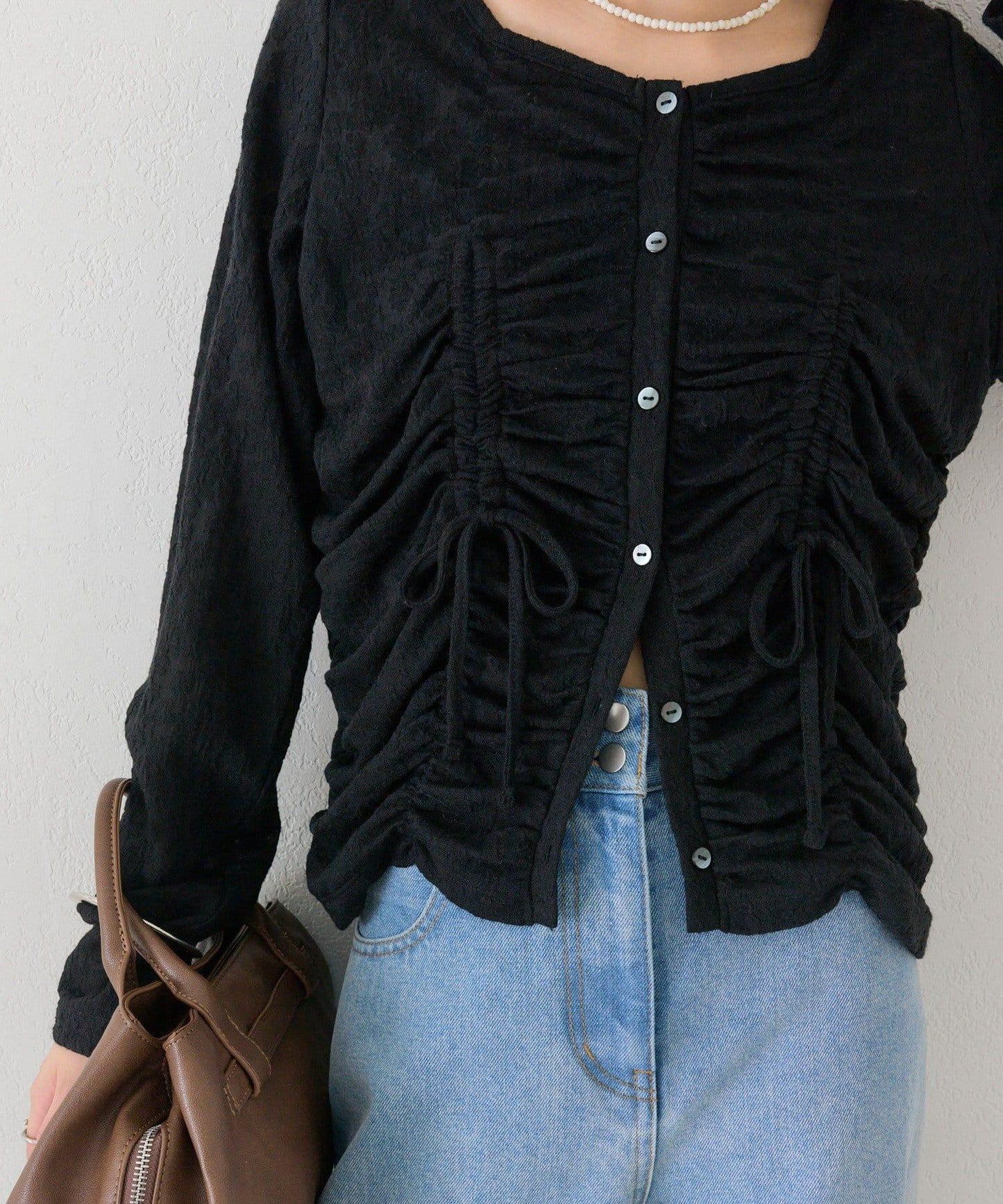 抽褶蕾絲 針織開衫