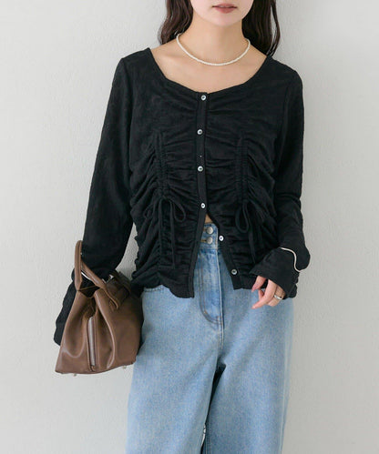 抽褶蕾絲 針織開衫