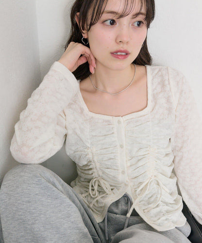 抽褶蕾絲 針織開衫