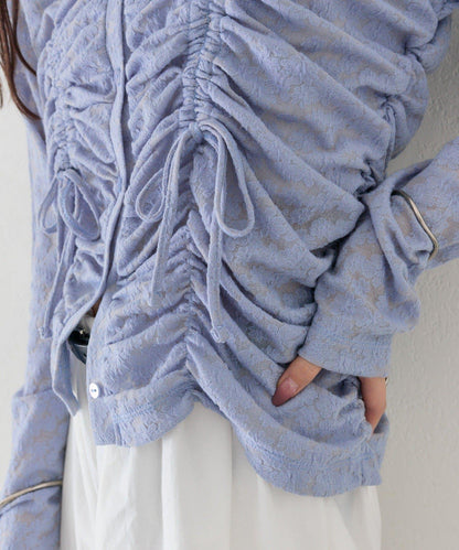 抽褶蕾絲 針織開衫