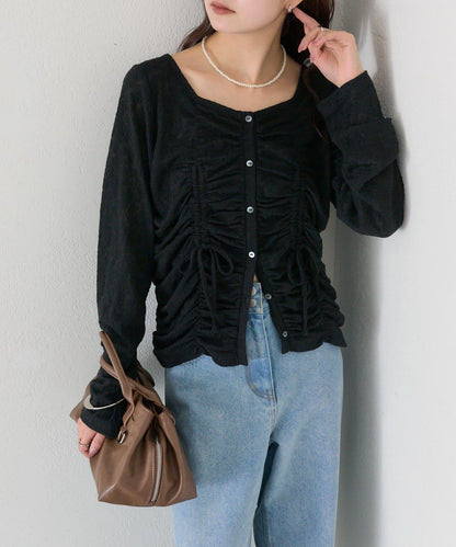 抽褶蕾絲 針織開衫