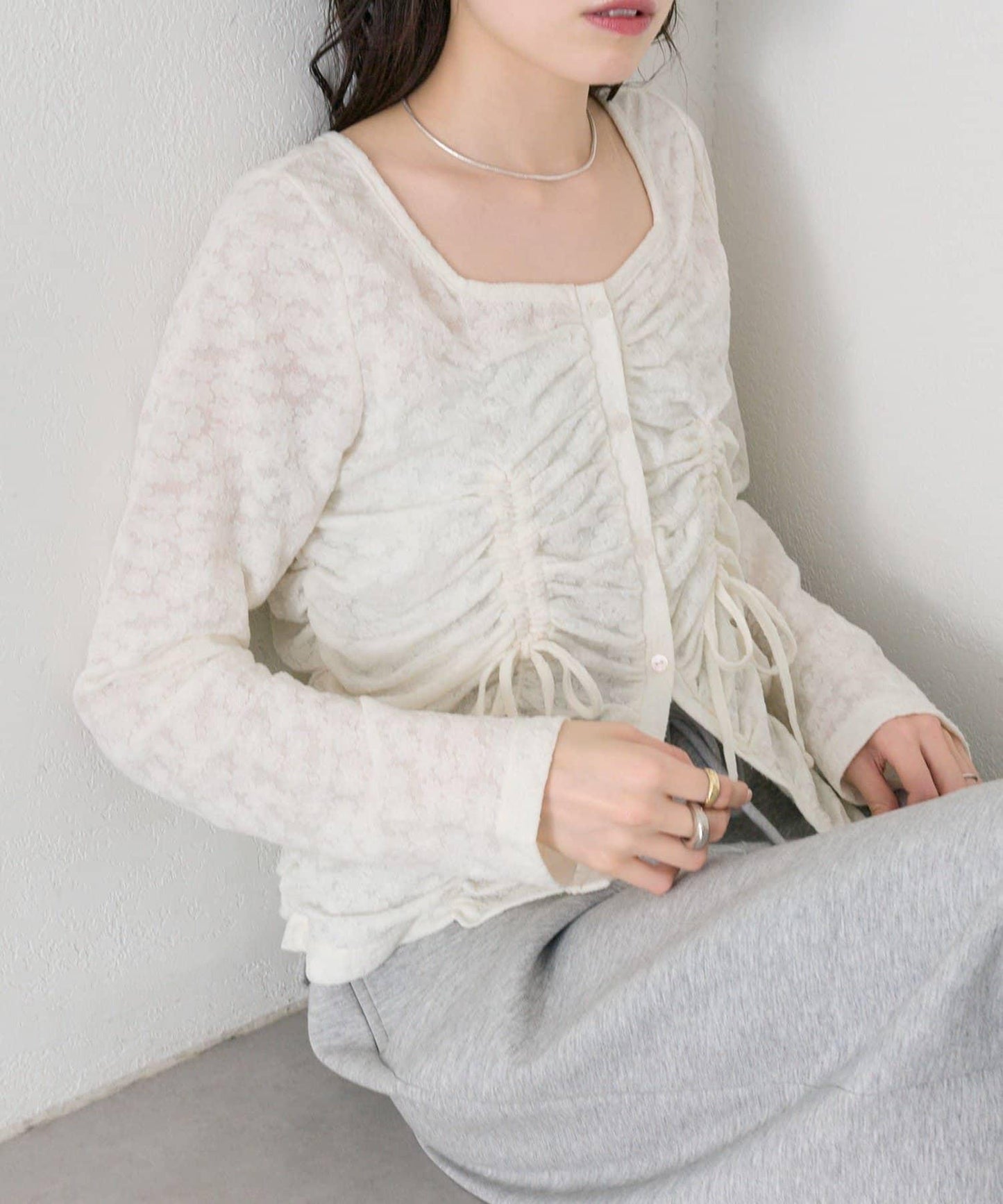 抽褶蕾絲 針織開衫