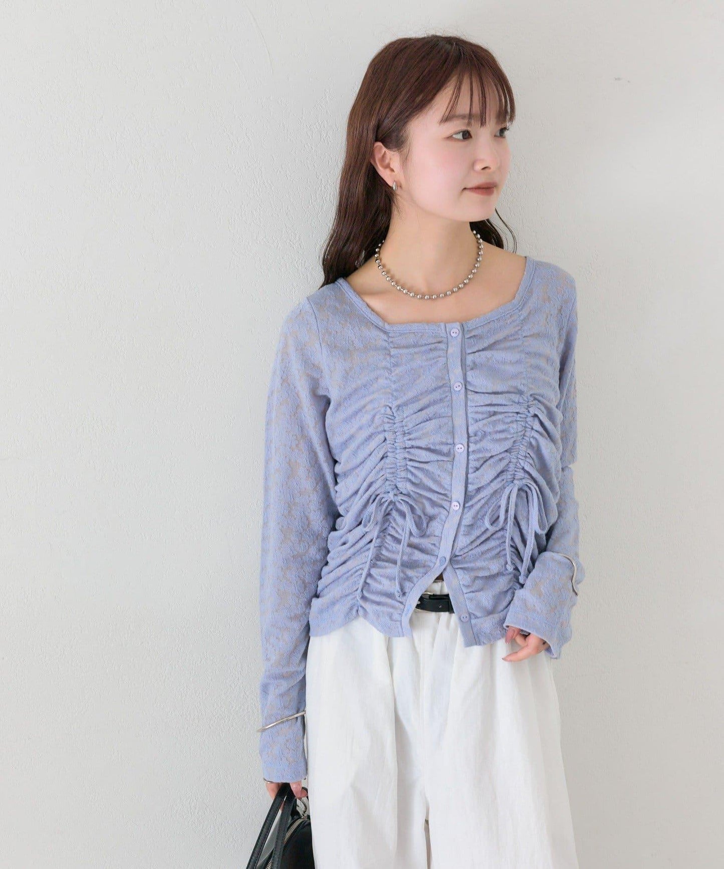 抽褶蕾絲 針織開衫