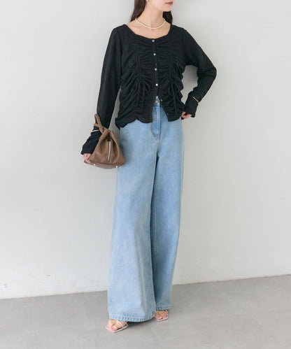 抽褶蕾絲 針織開衫