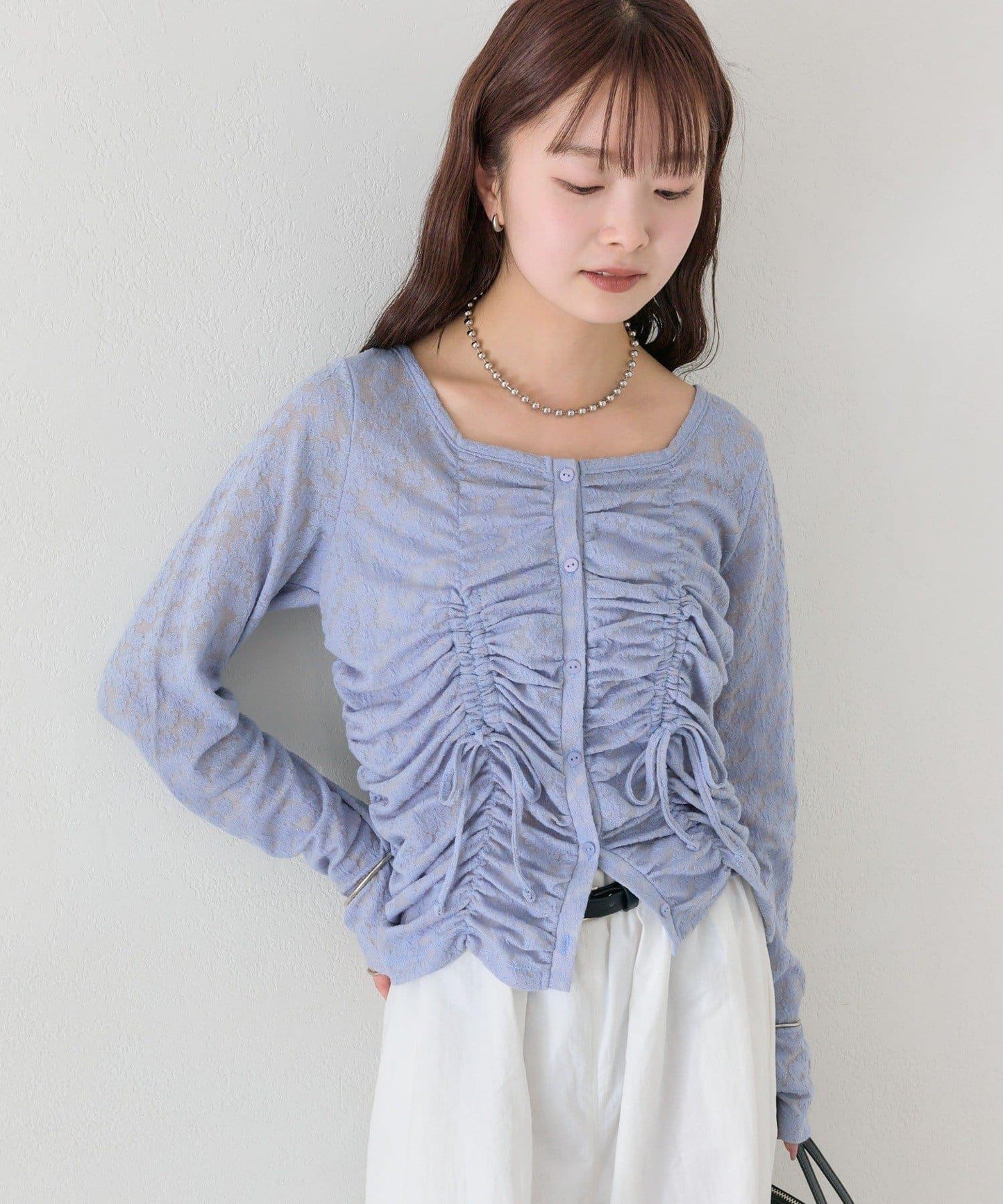 抽褶蕾絲 針織開衫