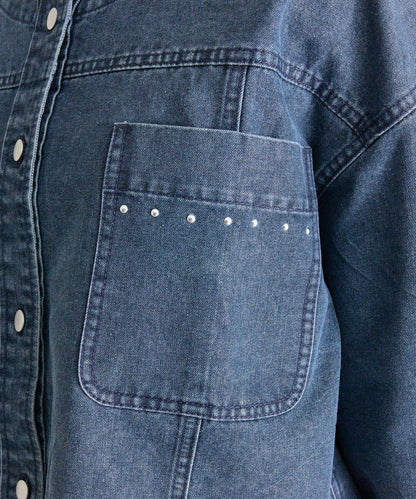 鉚釘設計 牛仔面料 襯衫夾克