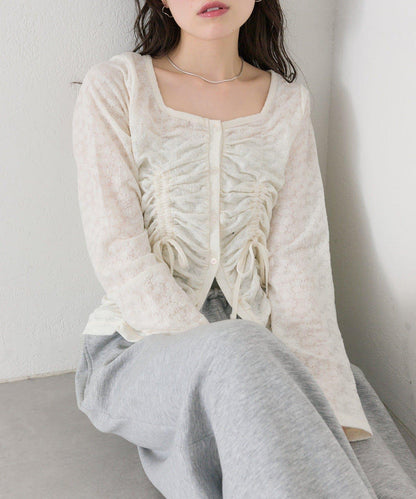 抽褶蕾絲 針織開衫