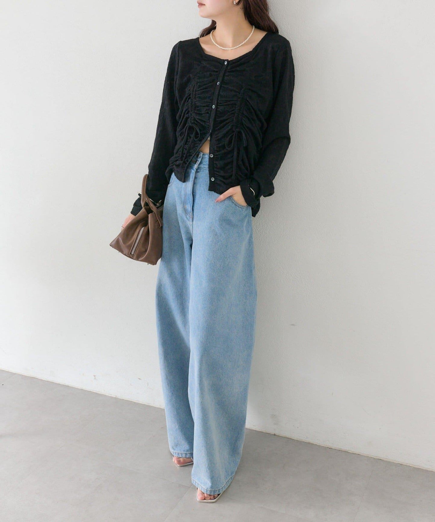 抽褶蕾絲 針織開衫