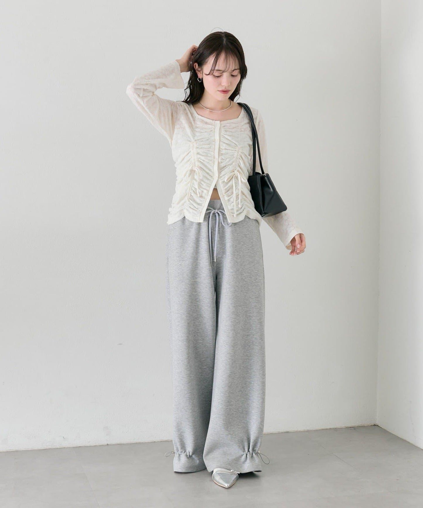 抽褶蕾絲 針織開衫