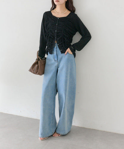 抽褶蕾絲 針織開衫