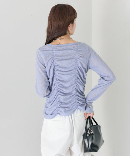 抽褶蕾絲 針織開衫