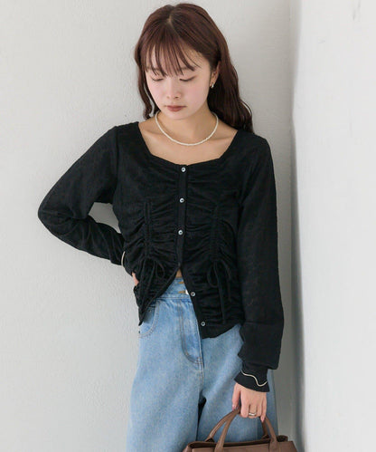 抽褶蕾絲 針織開衫