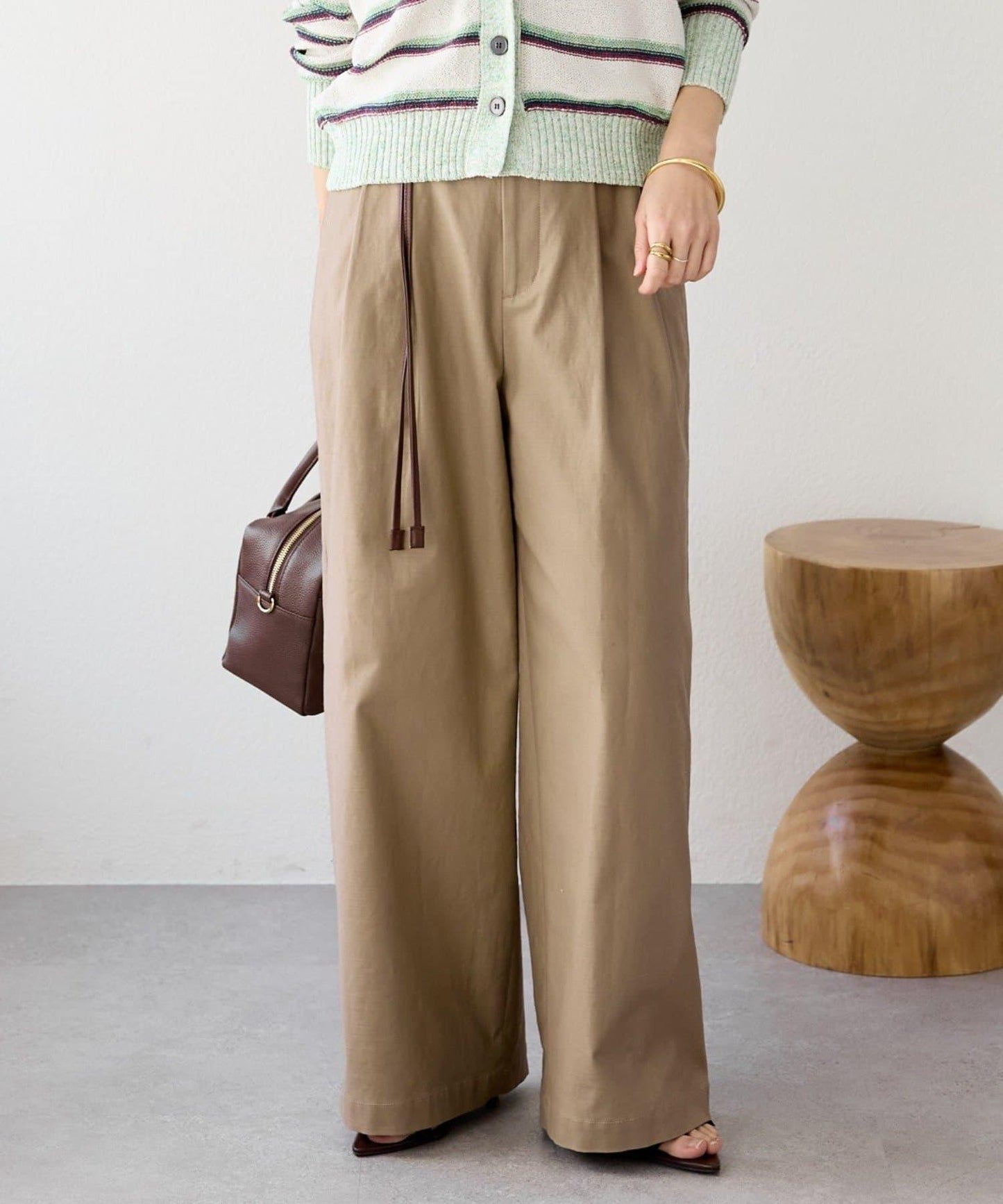 潮流風格 褶襉寬鬆 斜紋棉布 褲子