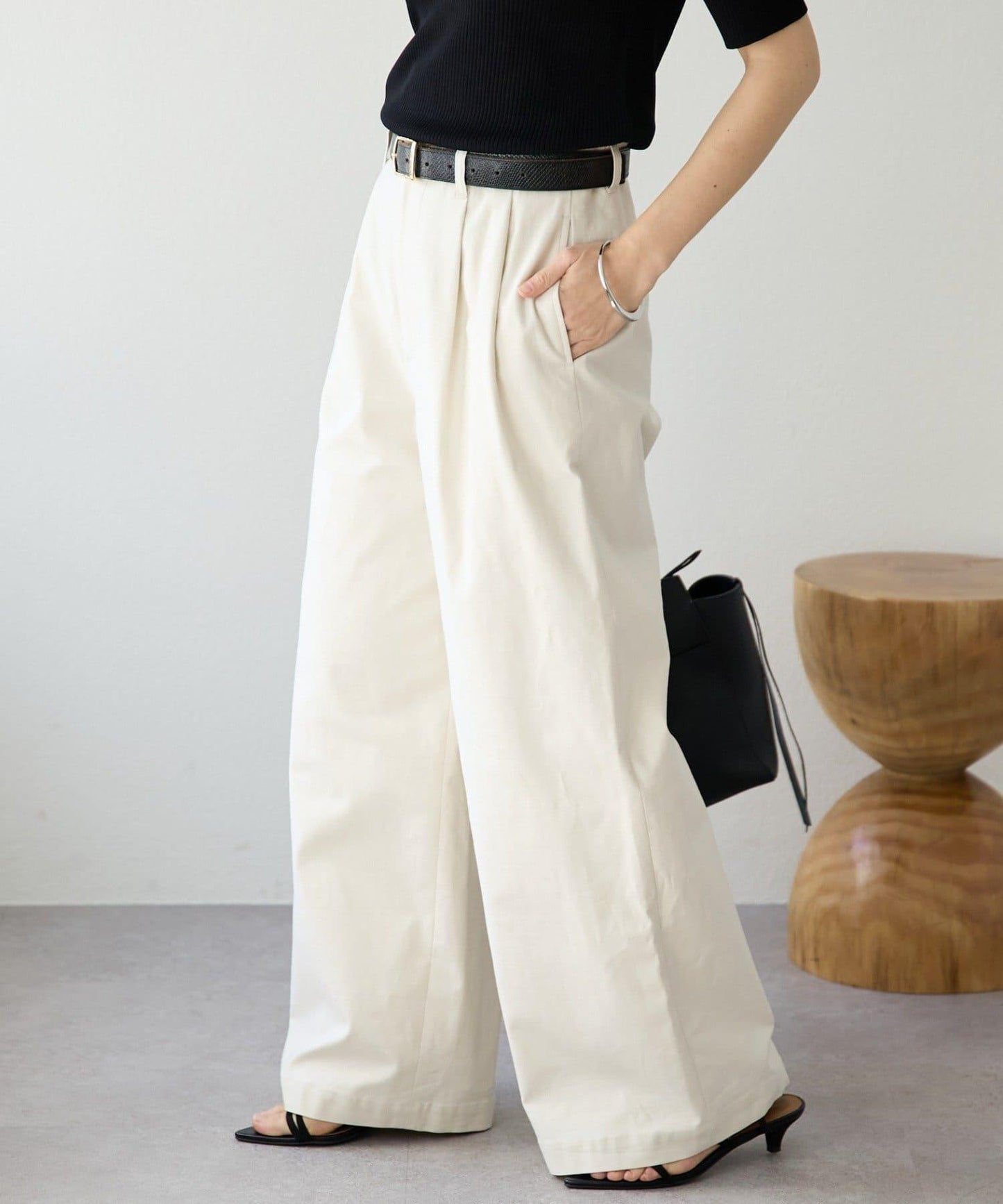 潮流風格 褶襉寬鬆 斜紋棉布 褲子