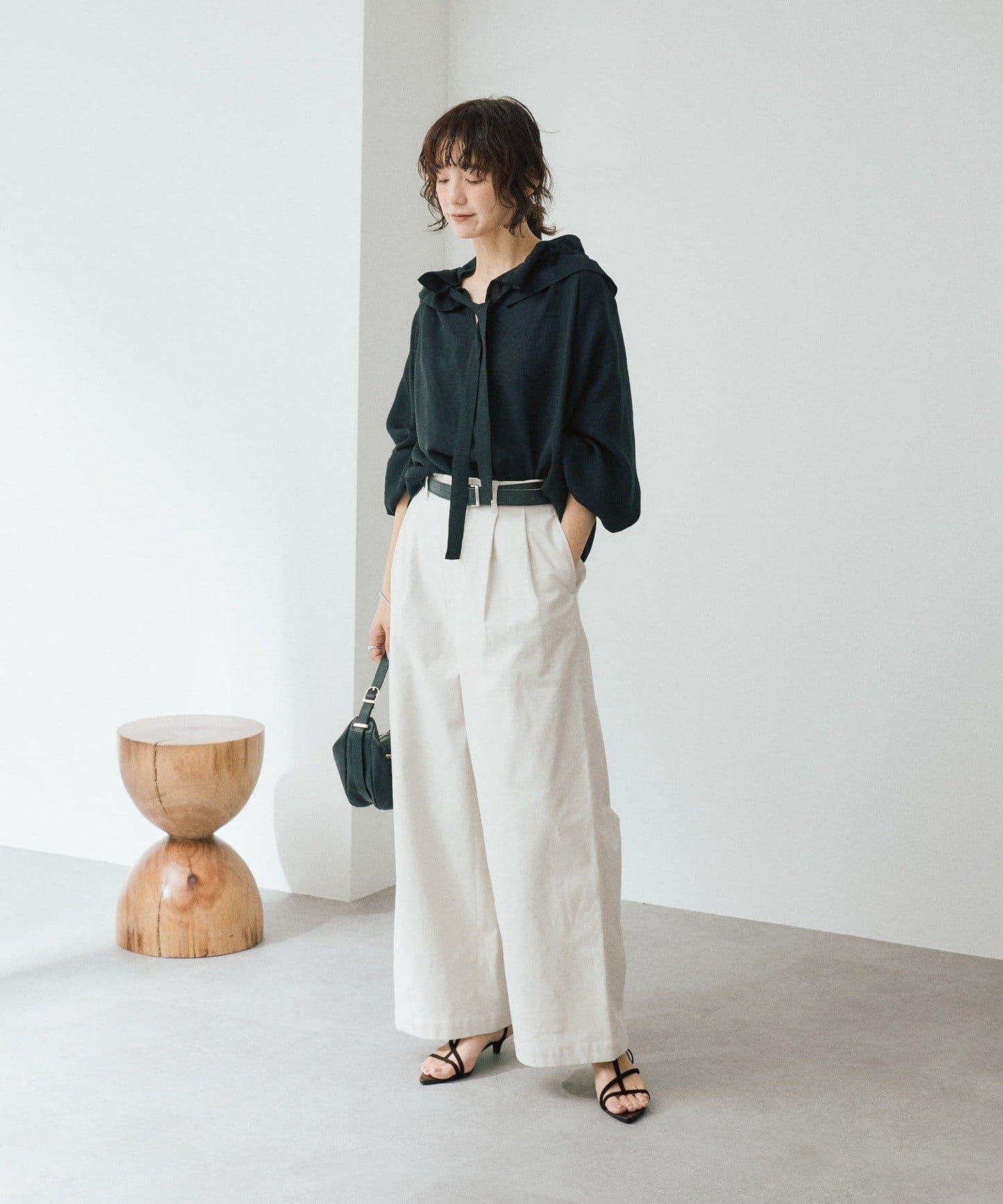 潮流風格 褶襉寬鬆 斜紋棉布 褲子