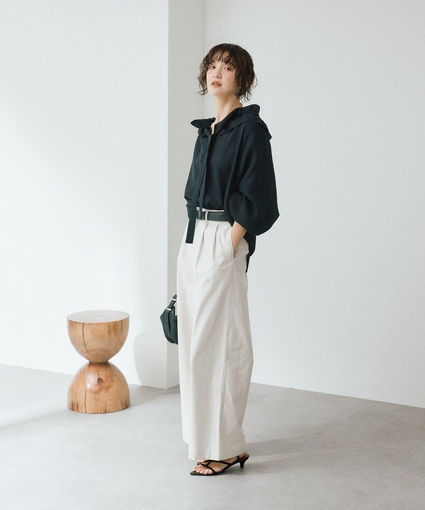 潮流風格 褶襉寬鬆 斜紋棉布 褲子