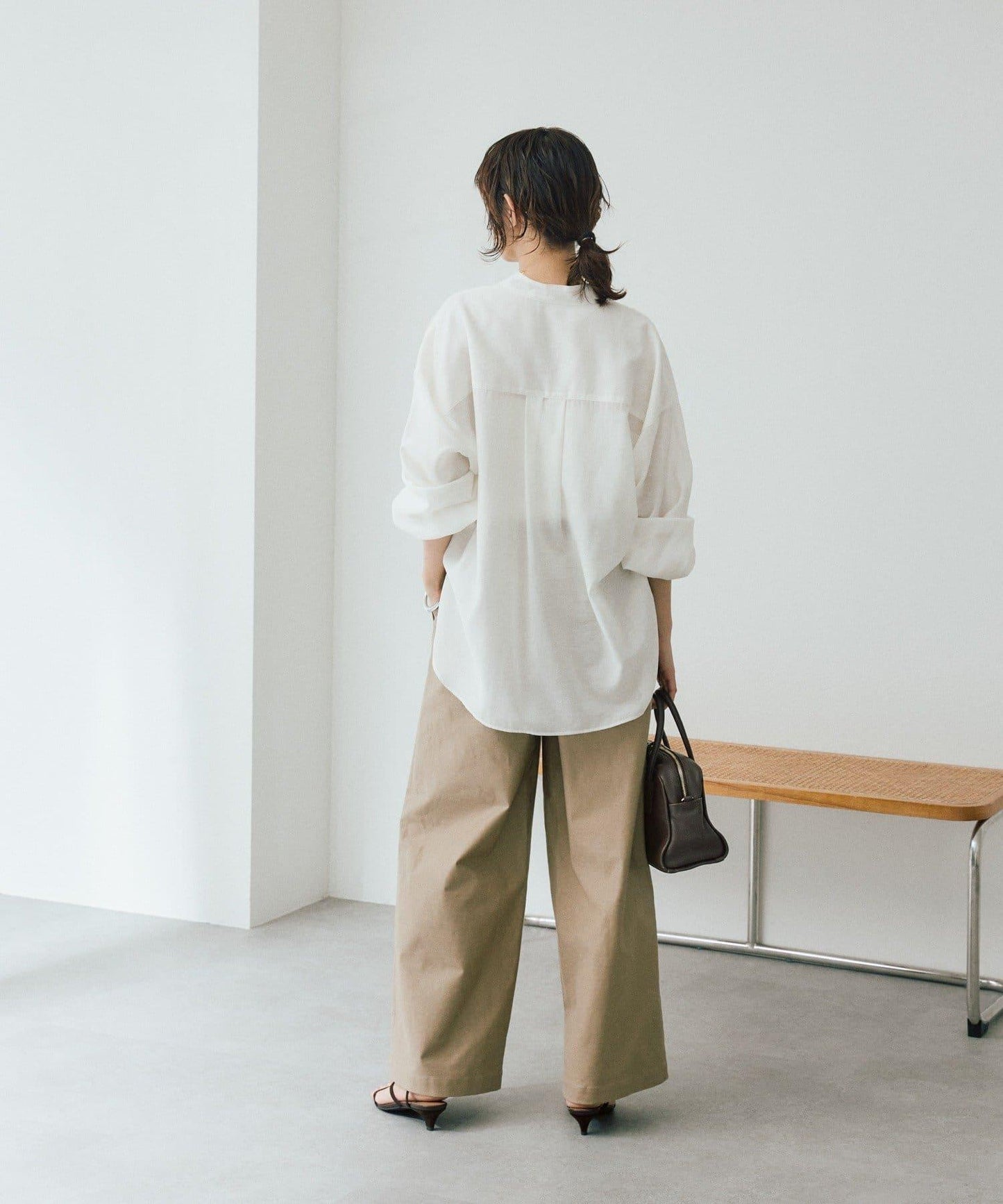 潮流風格 褶襉寬鬆 斜紋棉布 褲子