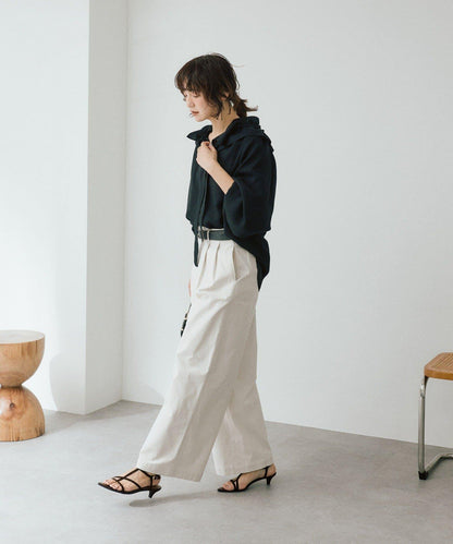 潮流風格 褶襉寬鬆 斜紋棉布 褲子