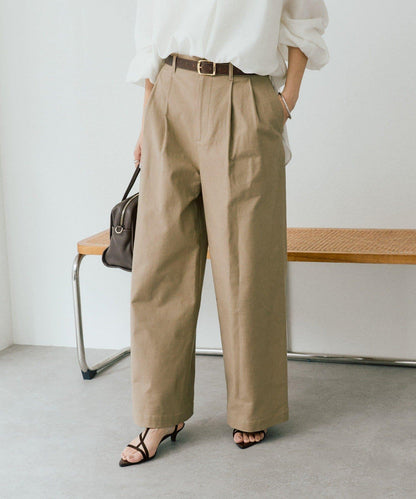 潮流風格 褶襉寬鬆 斜紋棉布 褲子