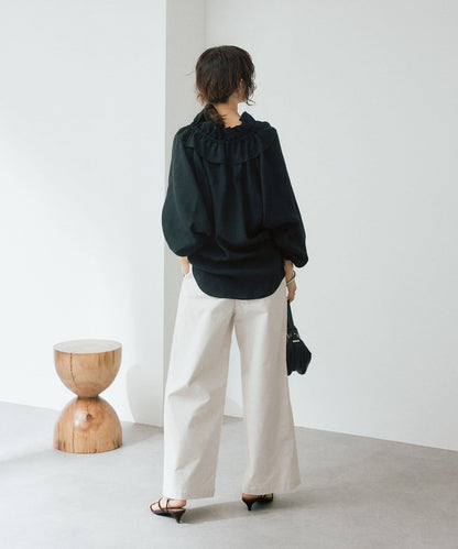 潮流風格 褶襉寬鬆 斜紋棉布 褲子