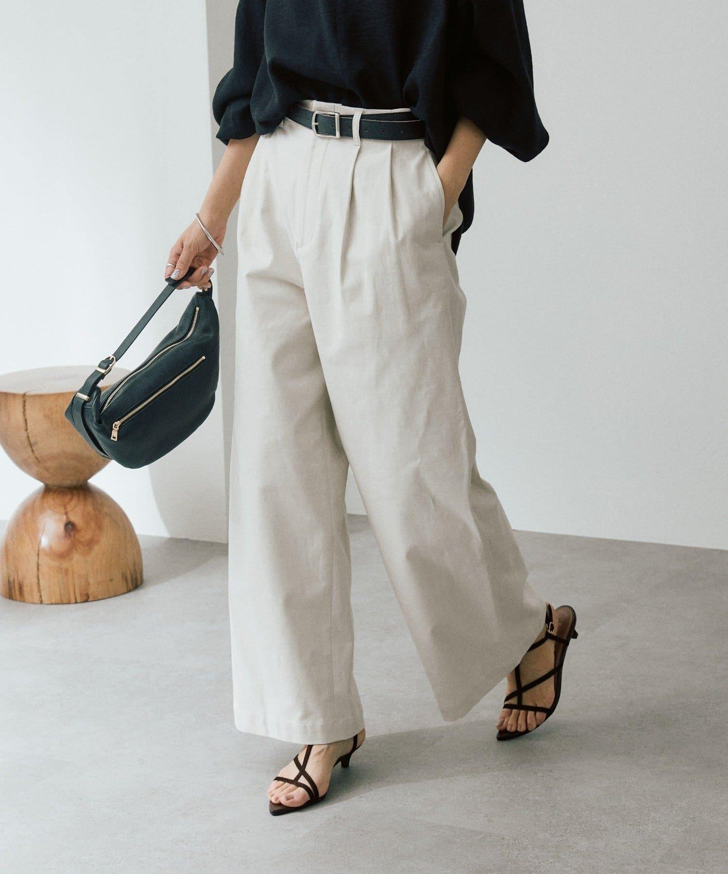 潮流風格 褶襉寬鬆 斜紋棉布 褲子