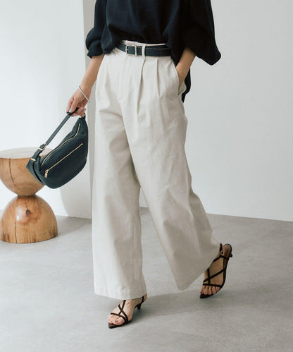 潮流風格 褶襉寬鬆 斜紋棉布 褲子