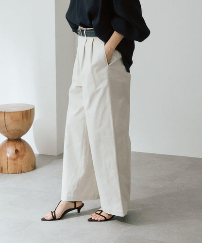 潮流風格 褶襉寬鬆 斜紋棉布 褲子
