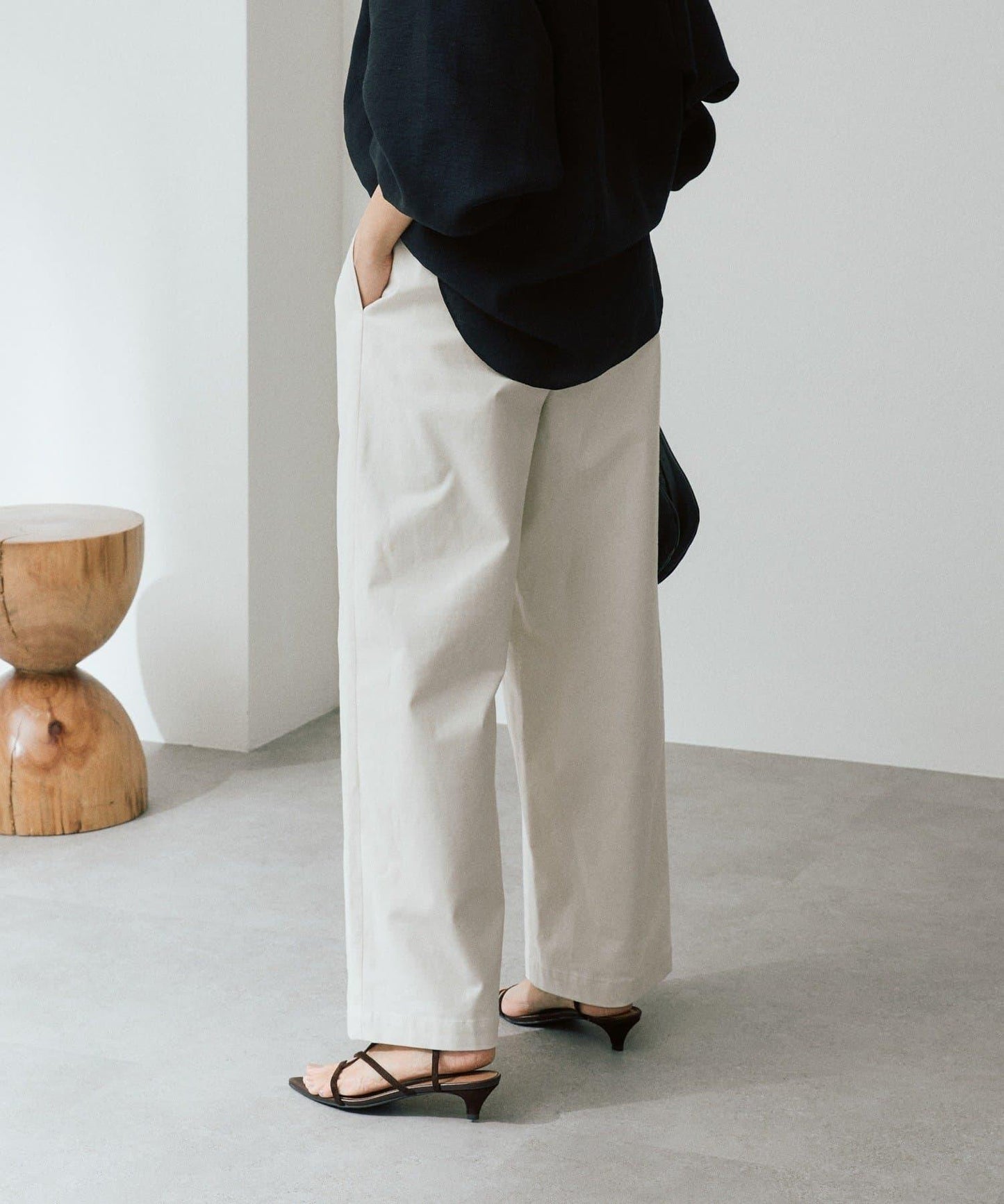 潮流風格 褶襉寬鬆 斜紋棉布 褲子