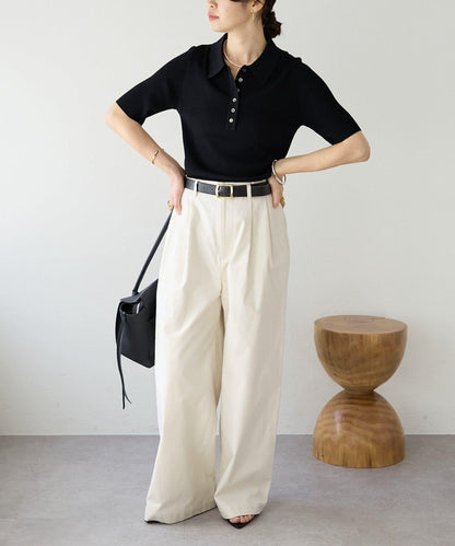 潮流風格 褶襉寬鬆 斜紋棉布 褲子