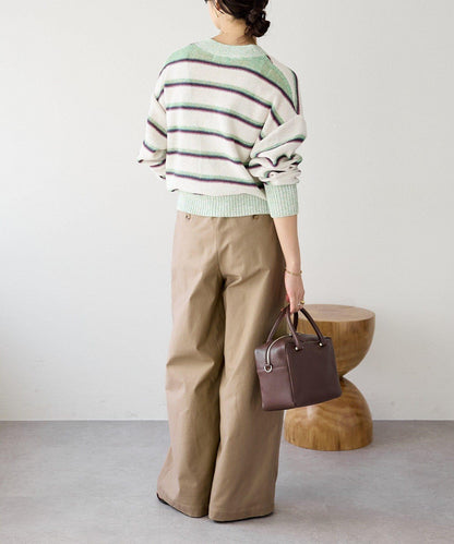 潮流風格 褶襉寬鬆 斜紋棉布 褲子