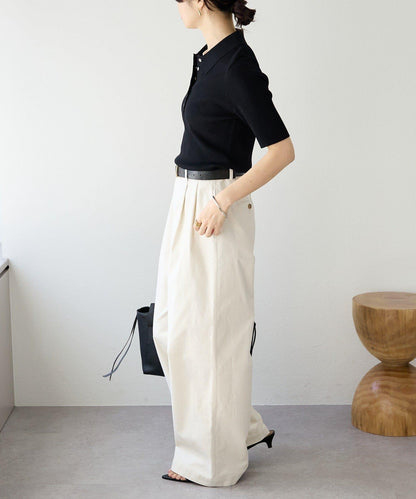 潮流風格 褶襉寬鬆 斜紋棉布 褲子