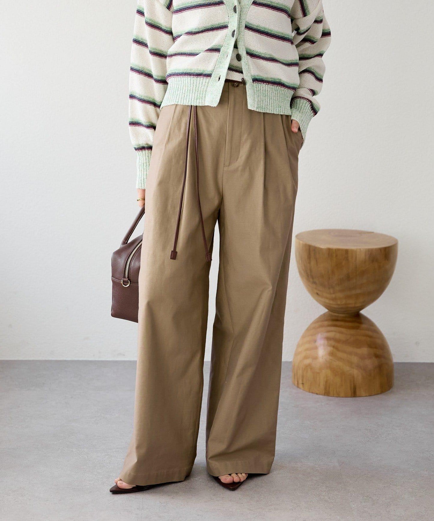 潮流風格 褶襉寬鬆 斜紋棉布 褲子