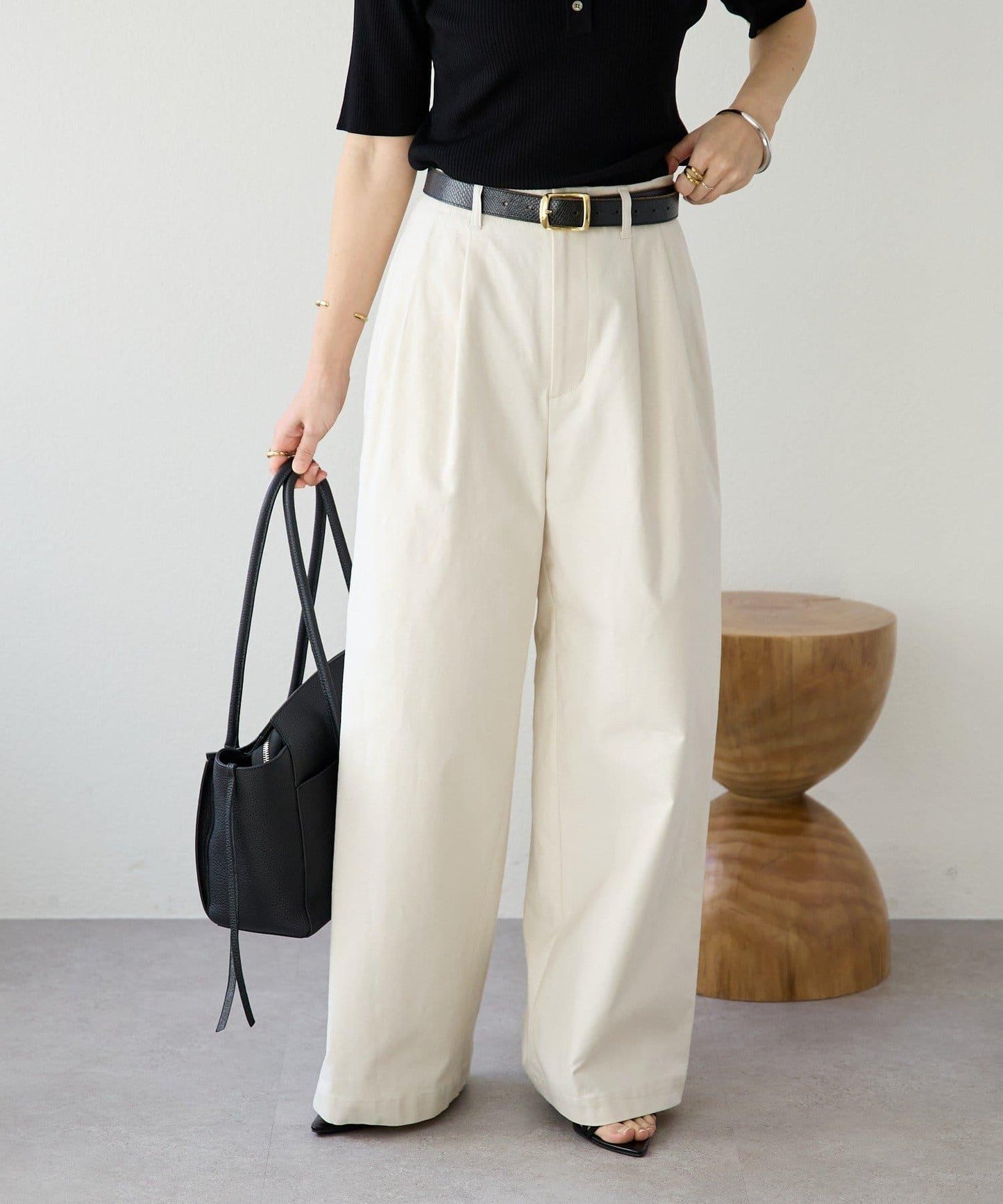 潮流風格 褶襉寬鬆 斜紋棉布 褲子