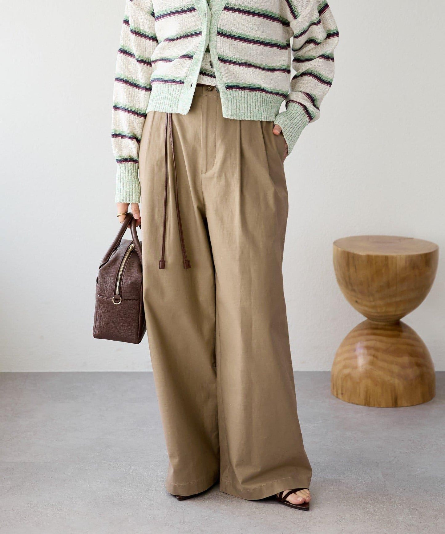 潮流風格 褶襉寬鬆 斜紋棉布 褲子