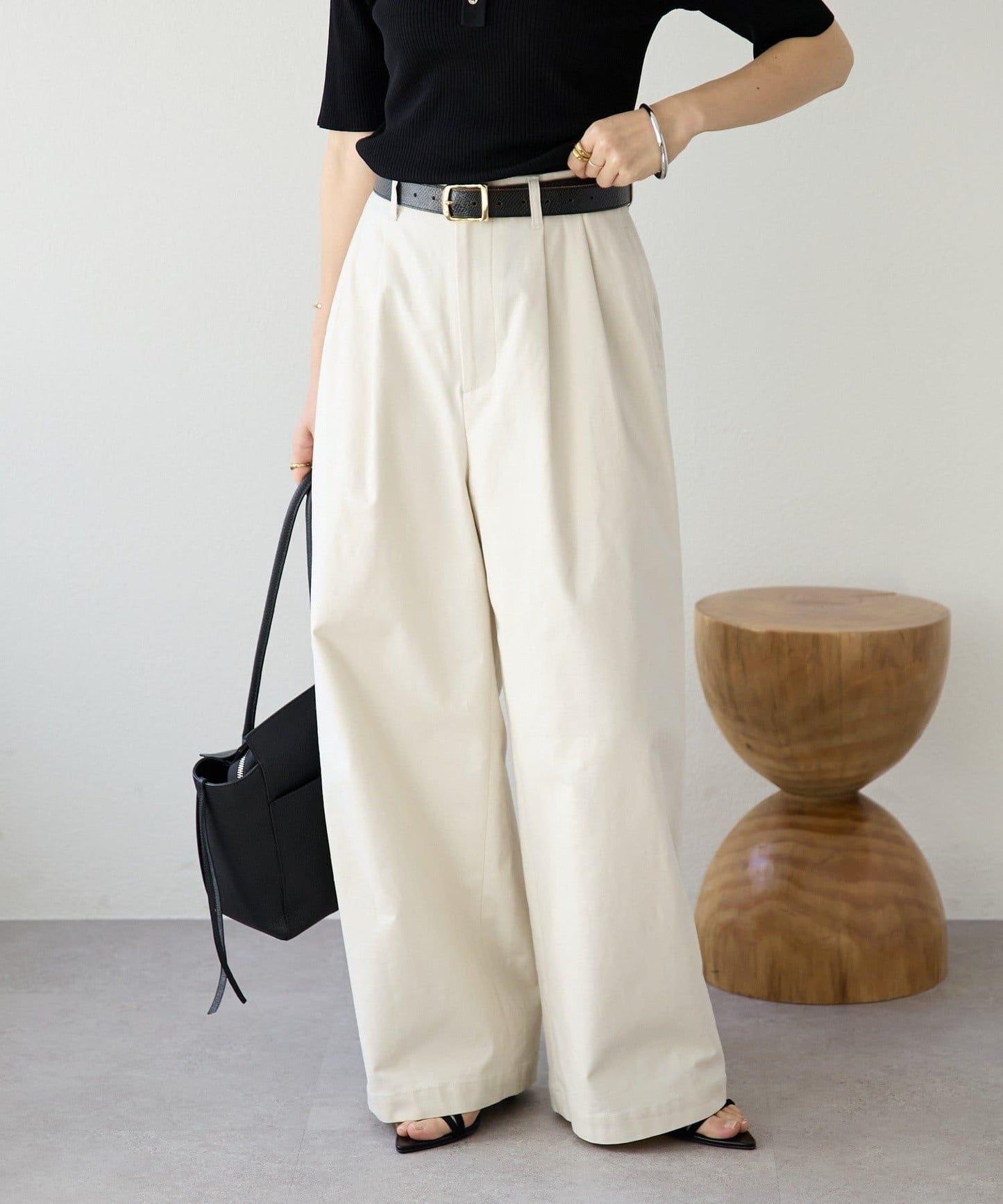 潮流風格 褶襉寬鬆 斜紋棉布 褲子