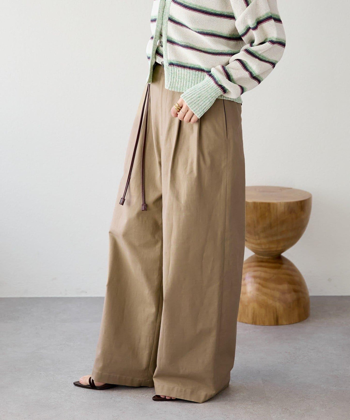 潮流風格 褶襉寬鬆 斜紋棉布 褲子