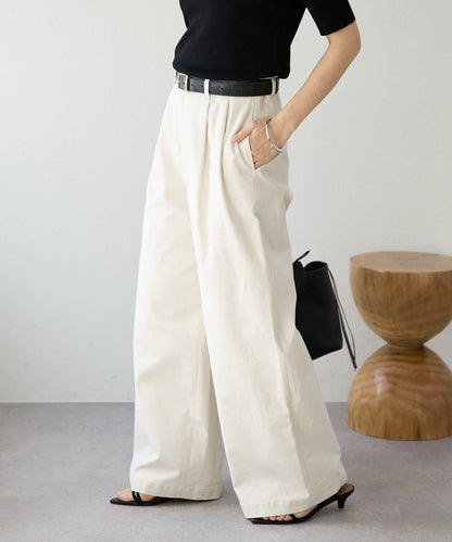 潮流風格 褶襉寬鬆 斜紋棉布 褲子