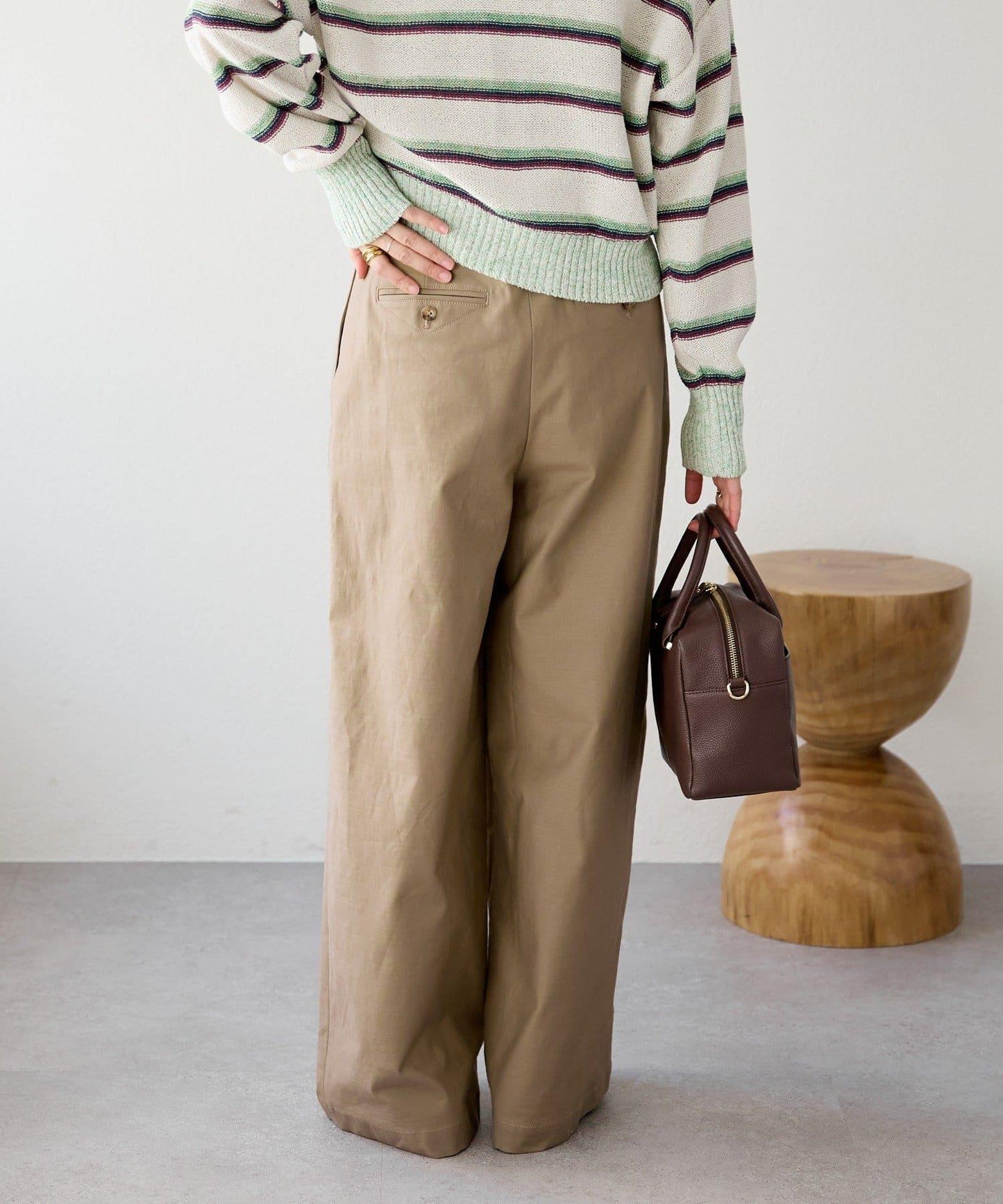 潮流風格 褶襉寬鬆 斜紋棉布 褲子