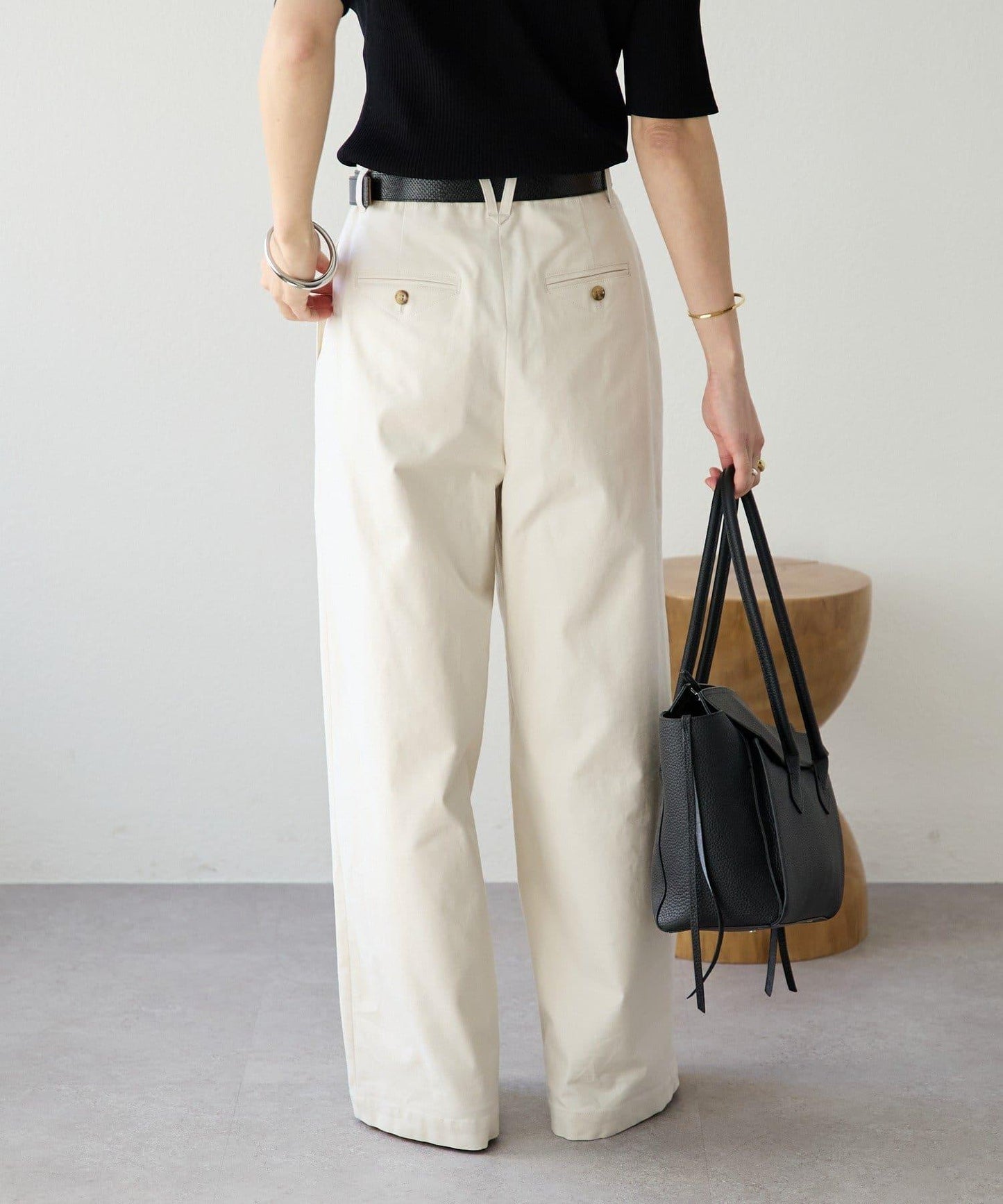 潮流風格 褶襉寬鬆 斜紋棉布 褲子